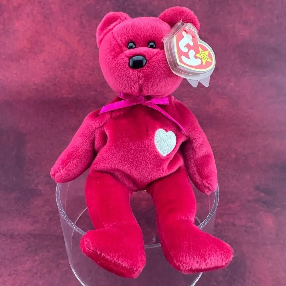 TY VALENTINA RED BEAR BEANIE BABY WITH TAG ERRORS 1998/1999 HOLOGRAM 8,5in